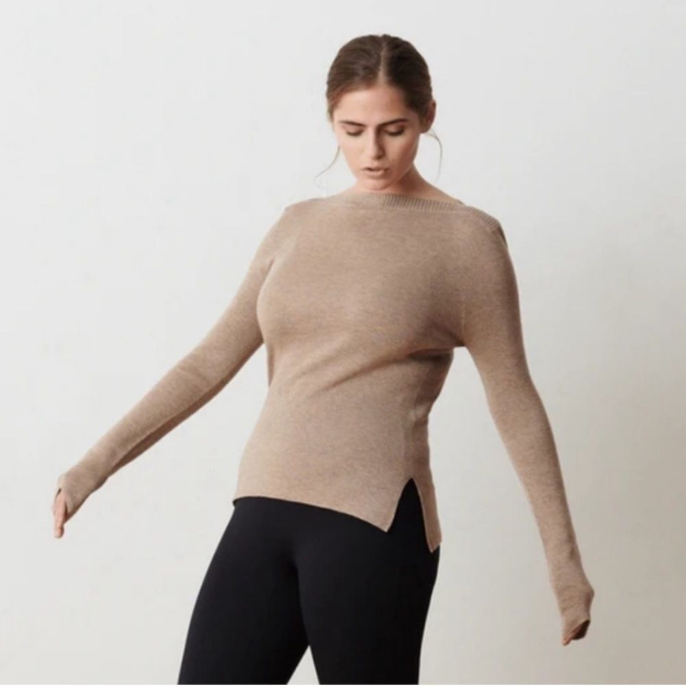 A DAY Branch Out Tan Wool Blend Boat Neck Long Sleeve Sweater S